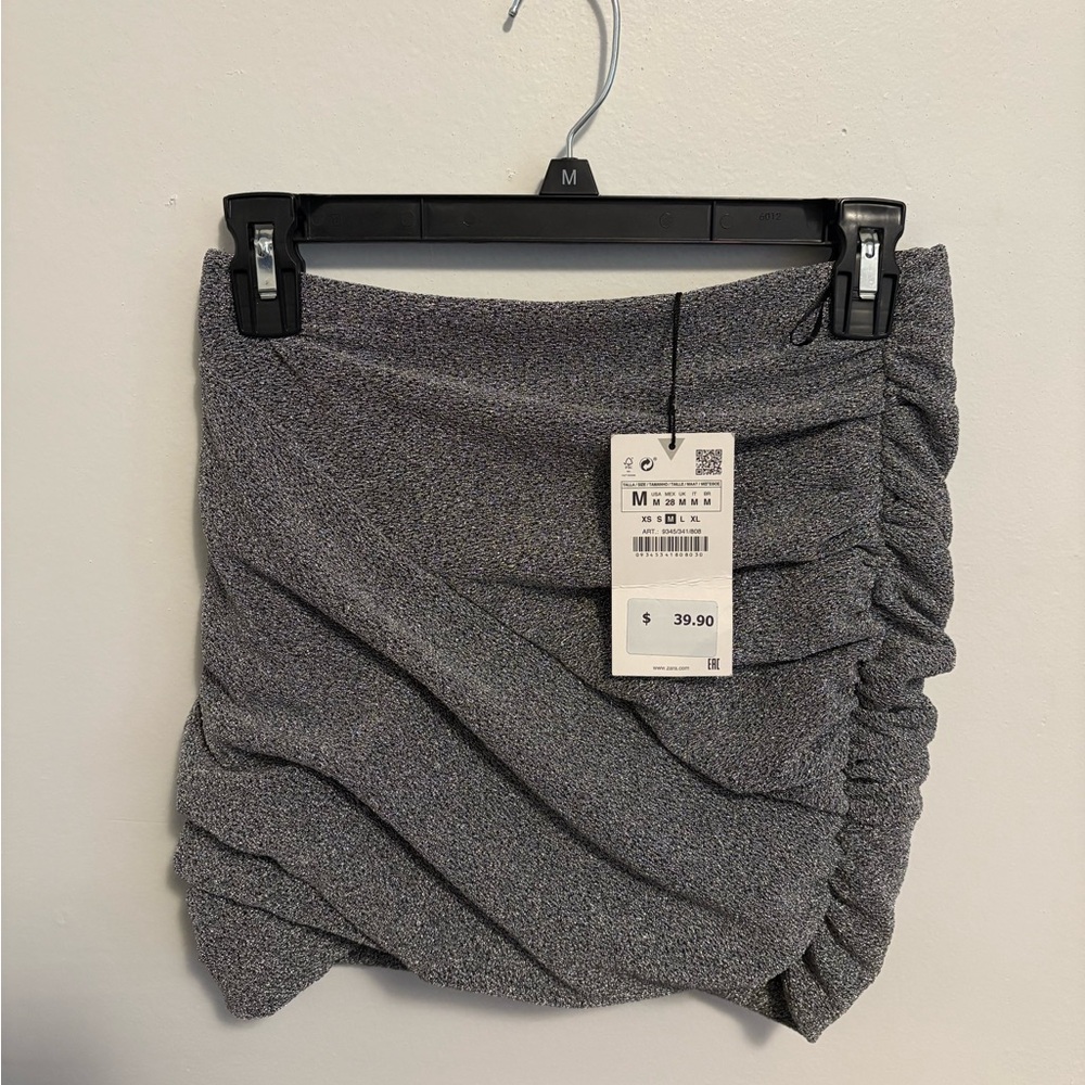 Zara Gray Glittery Ruched Mini Skirt